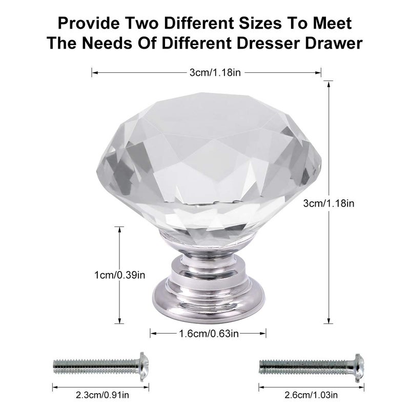 Akstore 10 Pcs Crystal Glass Cabinet Knobs 30mm Diamond Shape Drawer Kitchen Cabinets Dresser Cupboard Wardrobe Pulls Handles (Clear) - Image 2